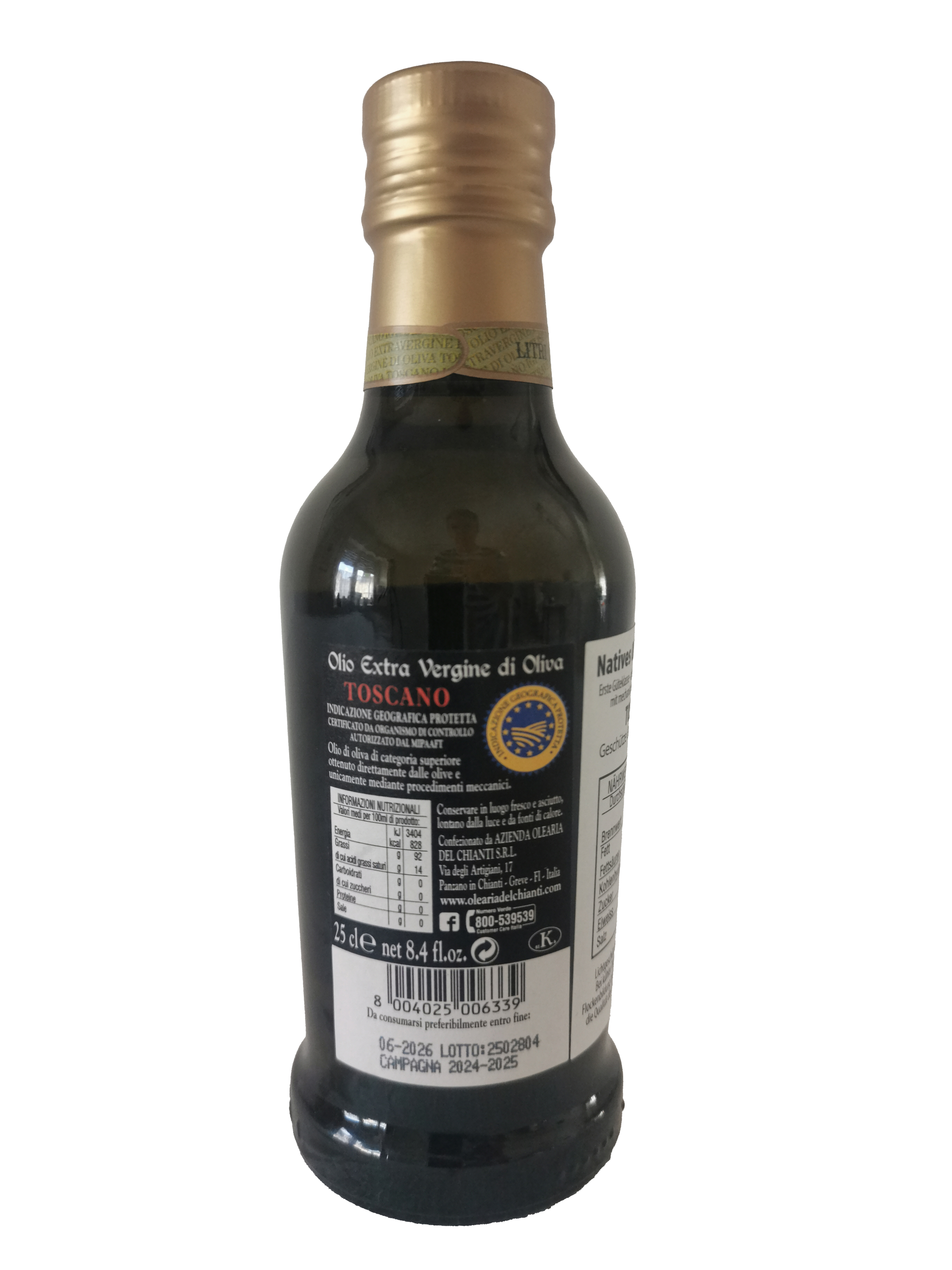 Olio Extra Vergine di Oliva Toscano IGP – 250 ml Rückseite